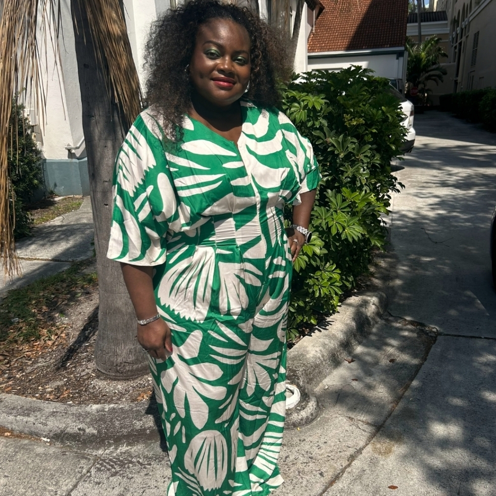 Green and White Floral  Jumpsuit